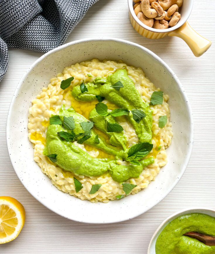 Lemony Orzo with Spinach Pesto